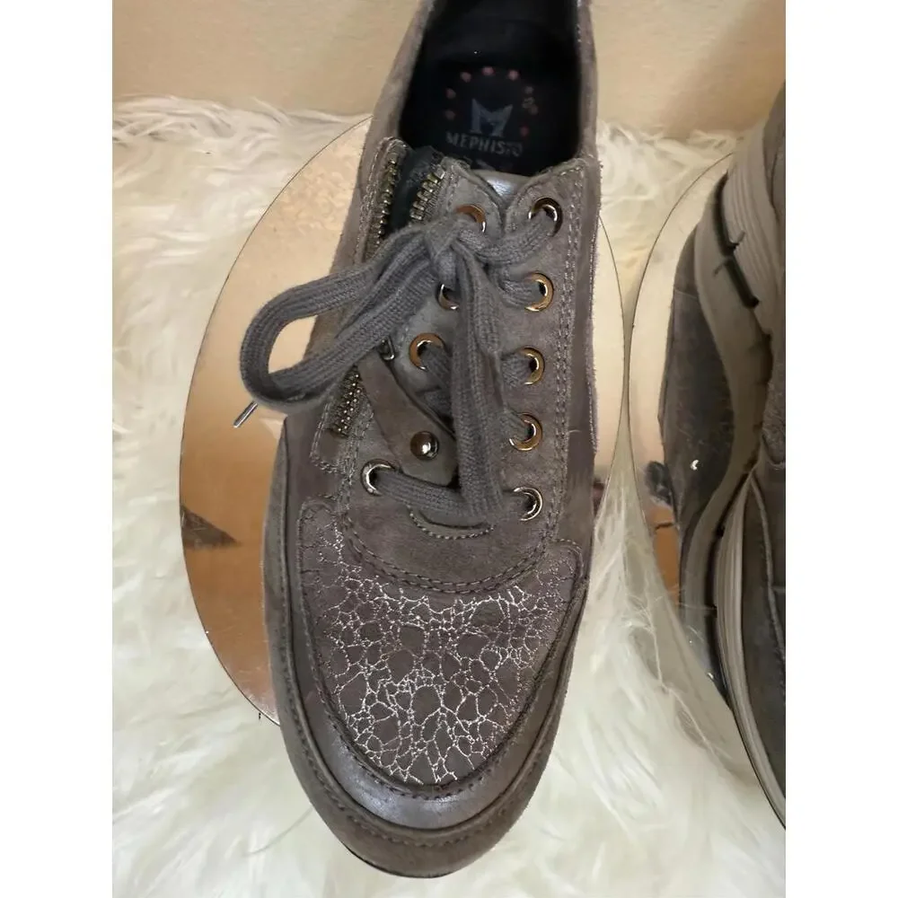 Mephisto Runoff Women Sneakers Size 8.5 Genuine Leather Gray Leather Mesh Look‎